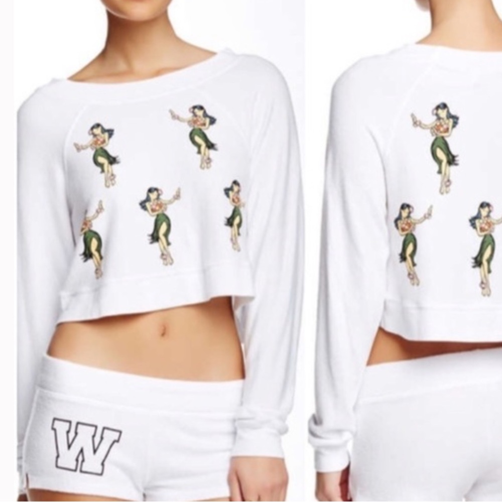 Wildfox White hula girl Cropped Sweater
